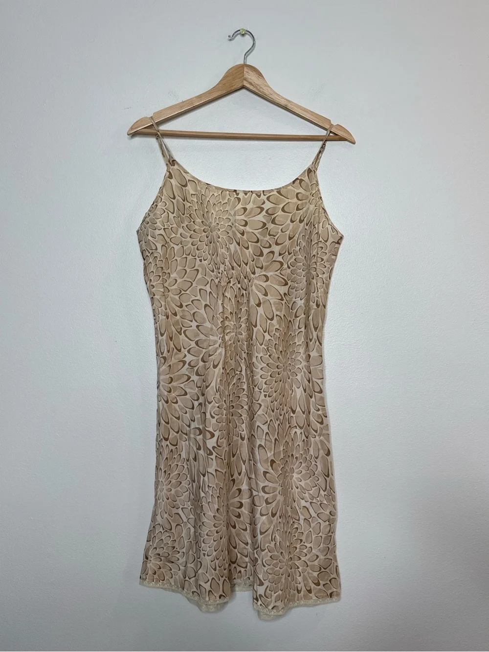 Vintage 90s y2K Old Navy 100% Silk Mini Slip Dress Natural Neutral Floral large
